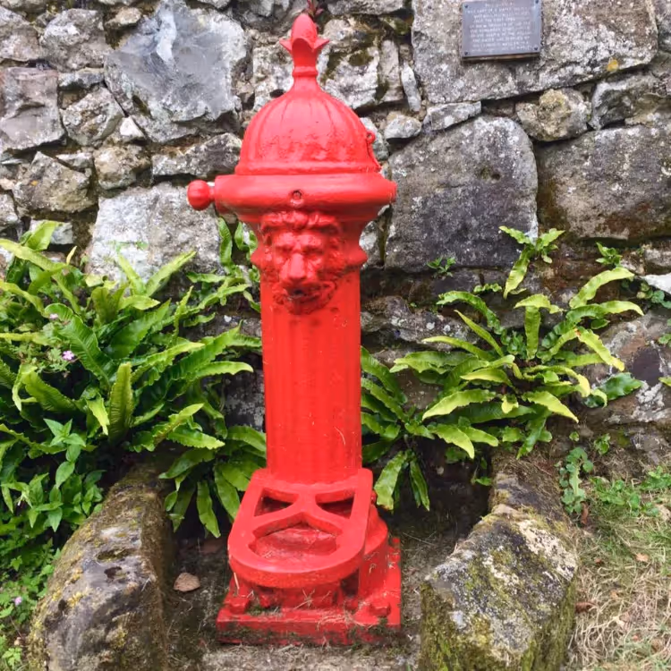 A red painted water pump