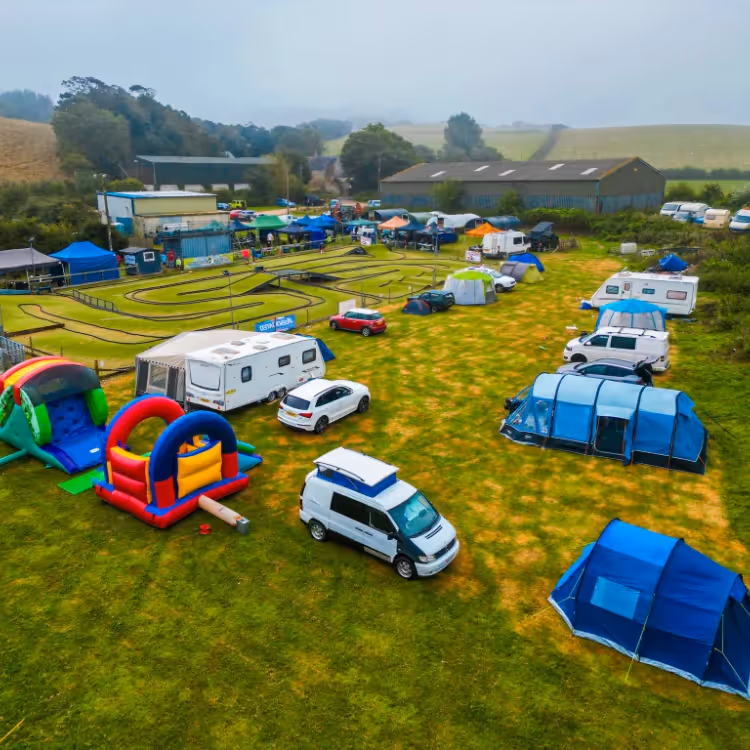 Campervans parked up at a race meeting