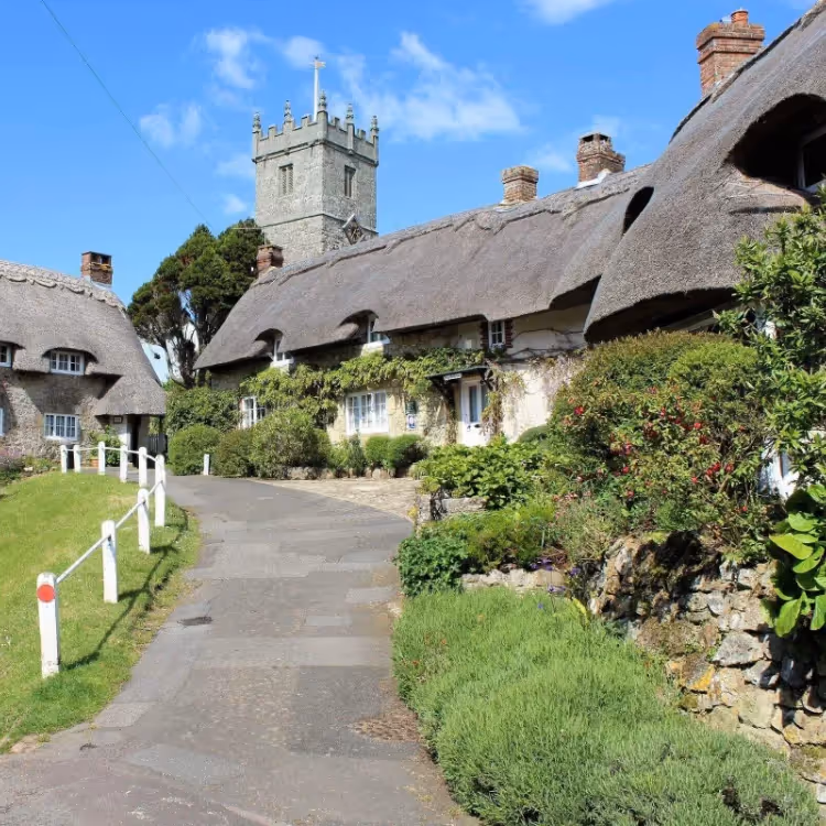 Pretty thatched cottages in a rural street