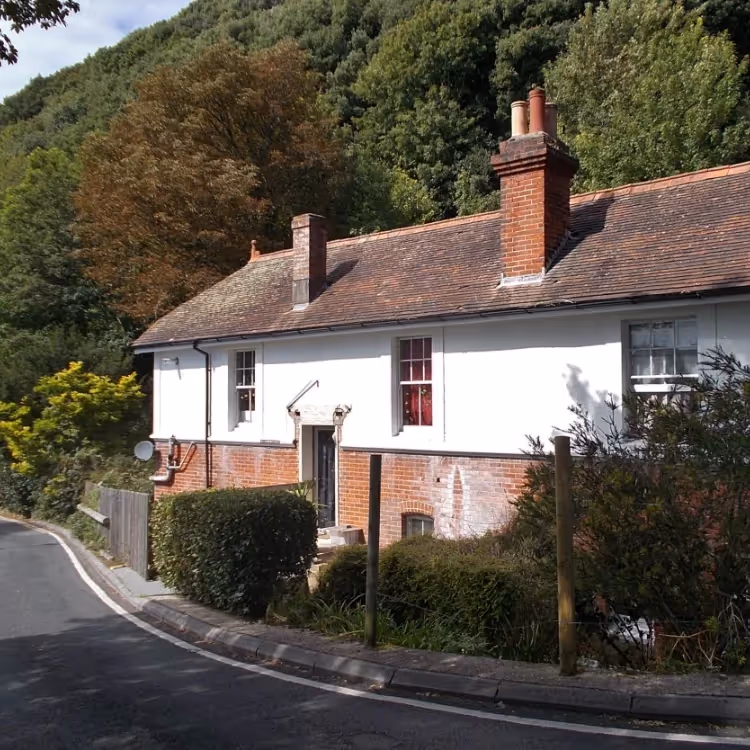 An old station building on a hillside