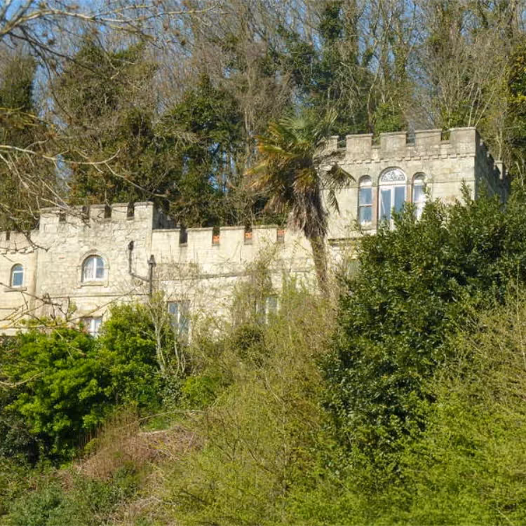 A large house with a castellated roofline