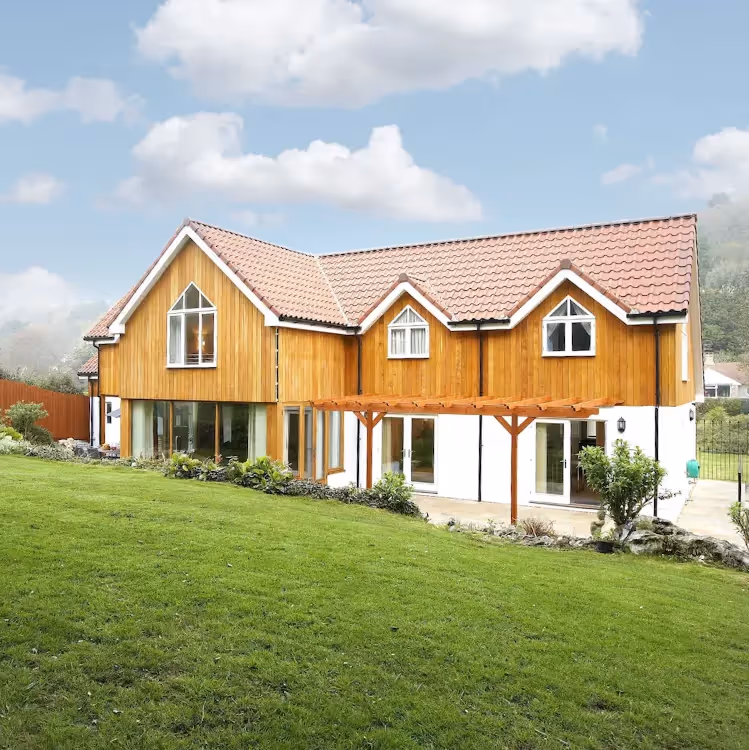 A modern wooden clad house