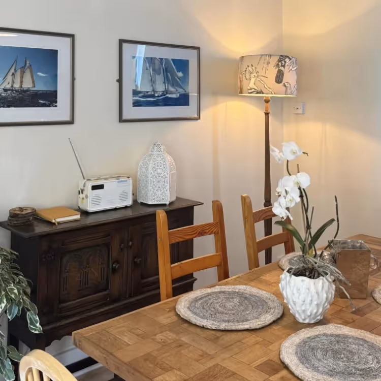 A country dining room with pine furniture