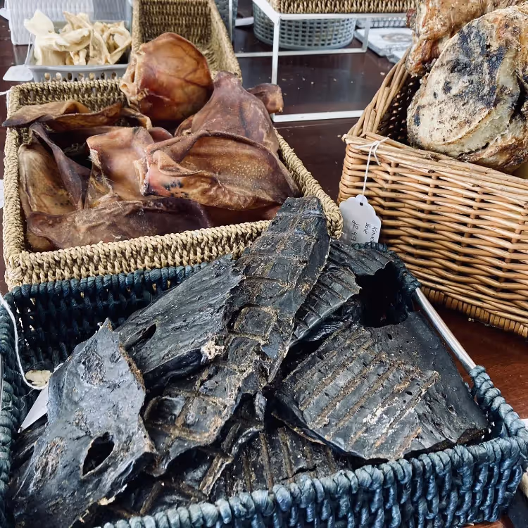 Natural dog treats displayed in baskets