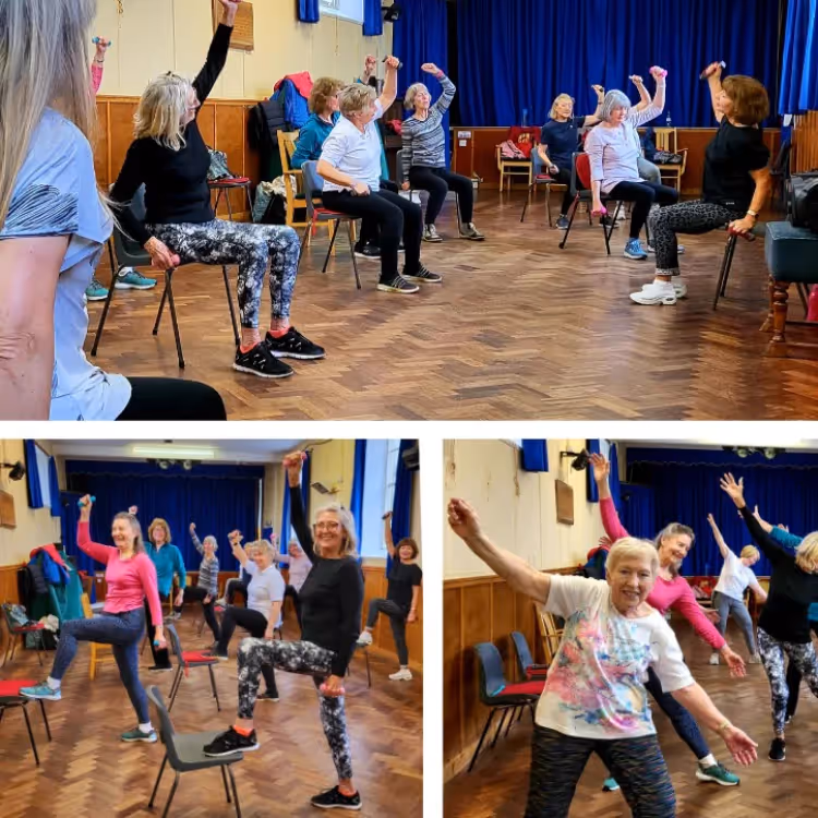 Ladies in a low impact fitness class