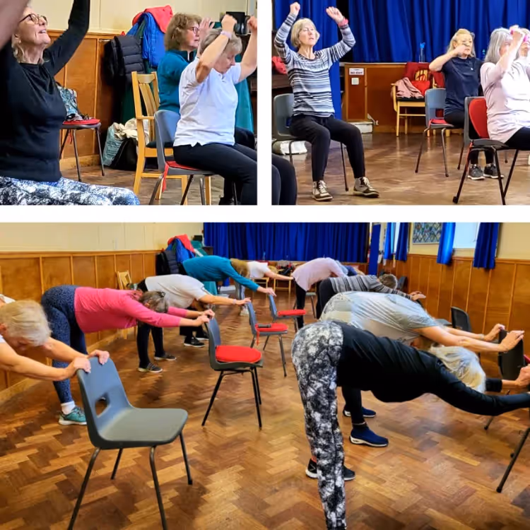 Ladies in a low impact fitness class