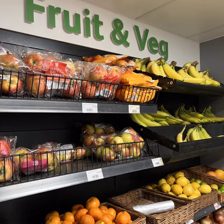 Fruit and veg on display in a grocery store