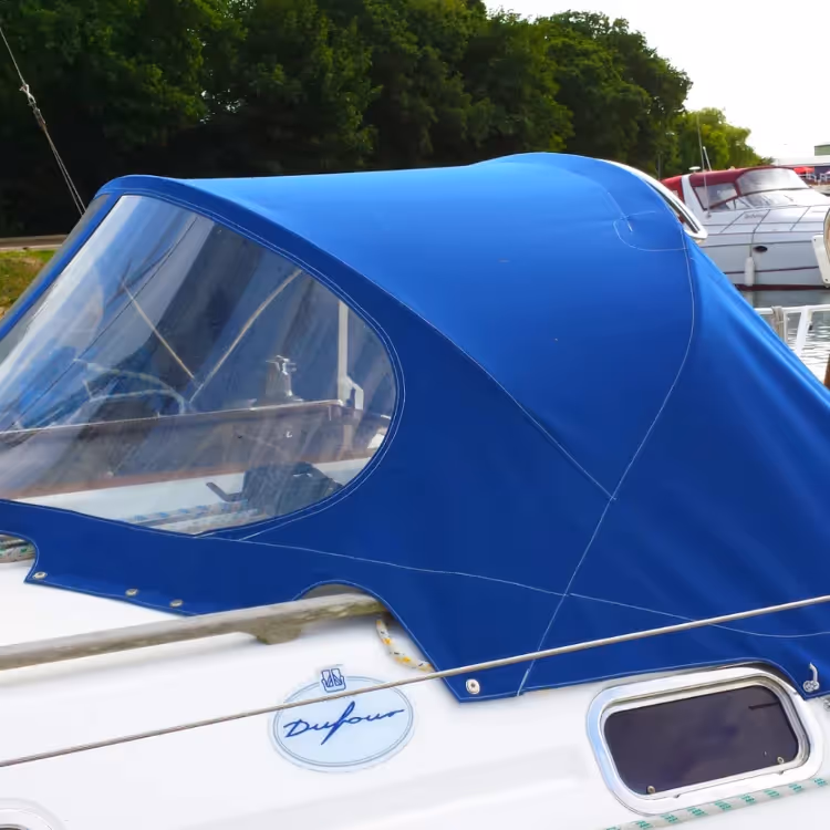 A canvas cover custom made for a boat cockpit