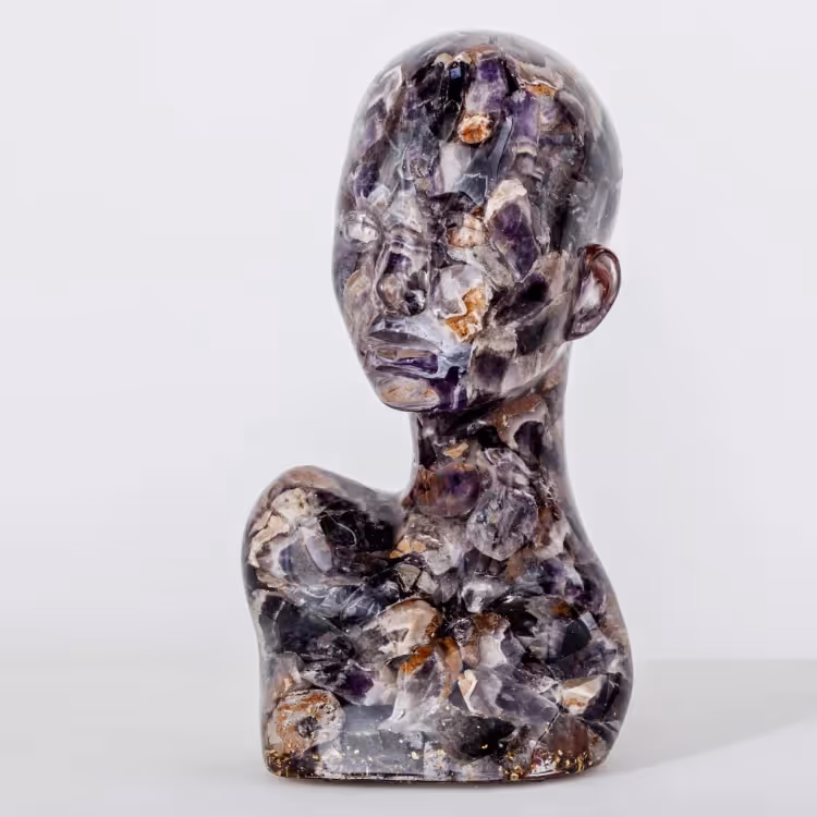 A resin sculpture in shades of purple