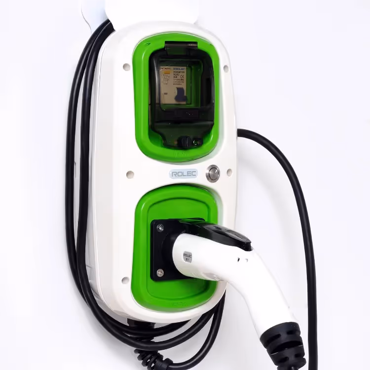 An EV charger mounted to a wall