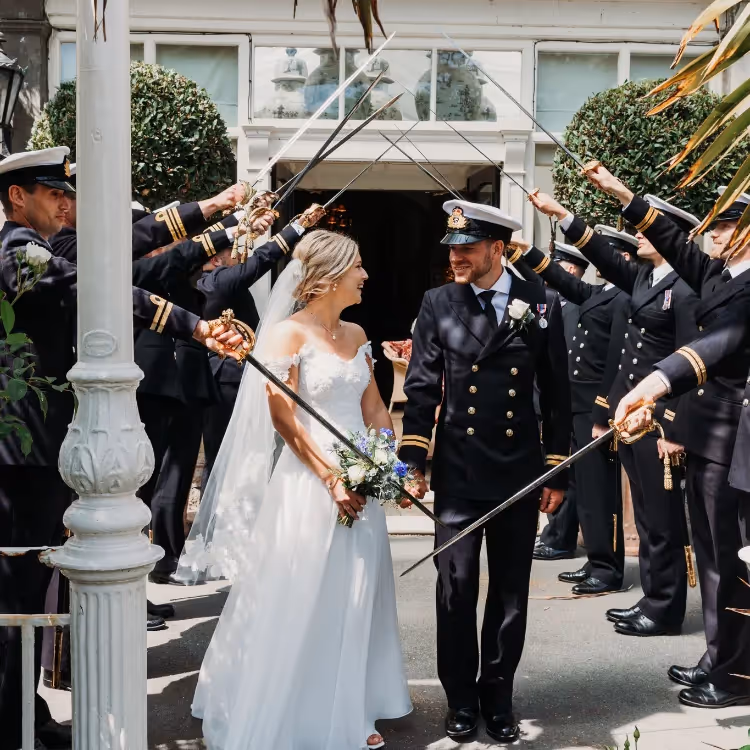 A military themed bride and groom