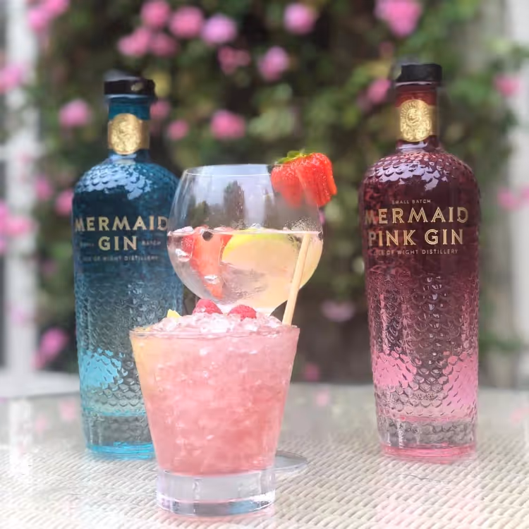 Two cocktails and two bottle of gin