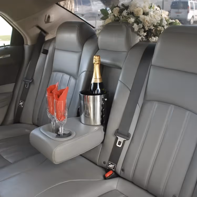 Champagne awaits inside this wedding car