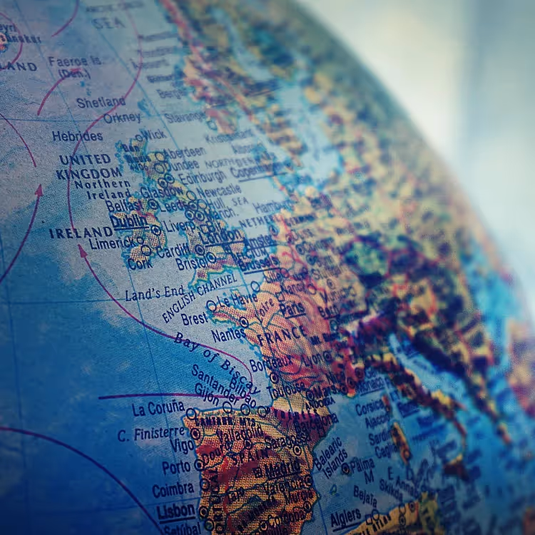 A globe turned to face Europe