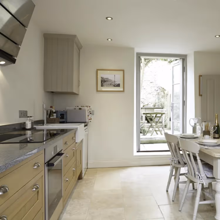 A large kitchen with generous eating area for 6