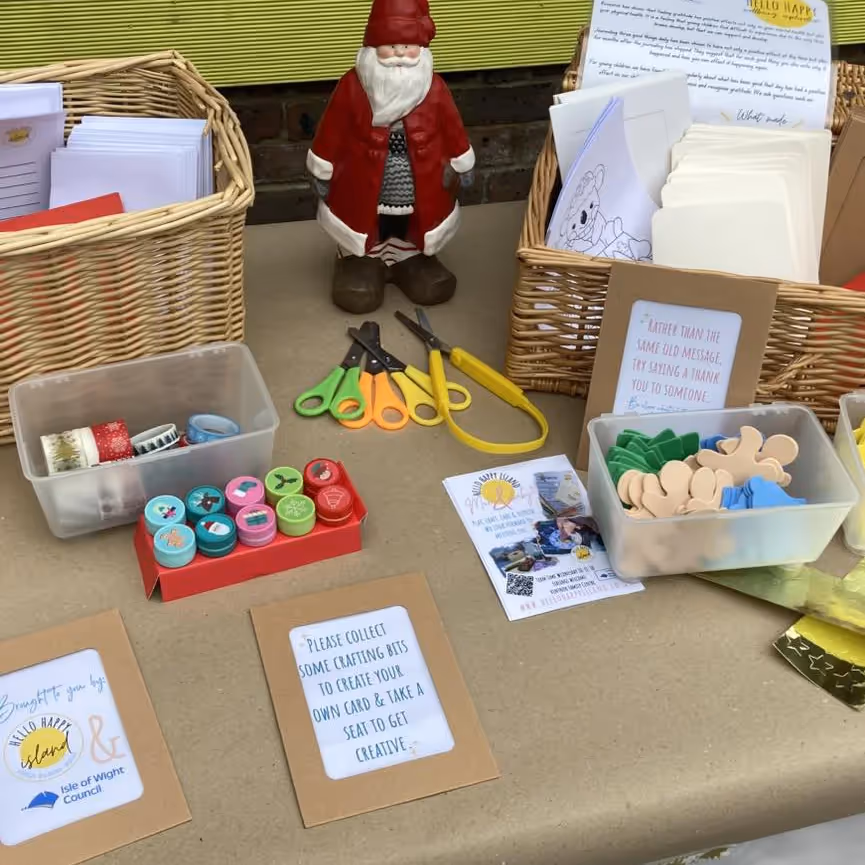 Craft items laid out on a table