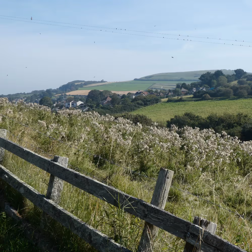 An elevated view of hills and downland