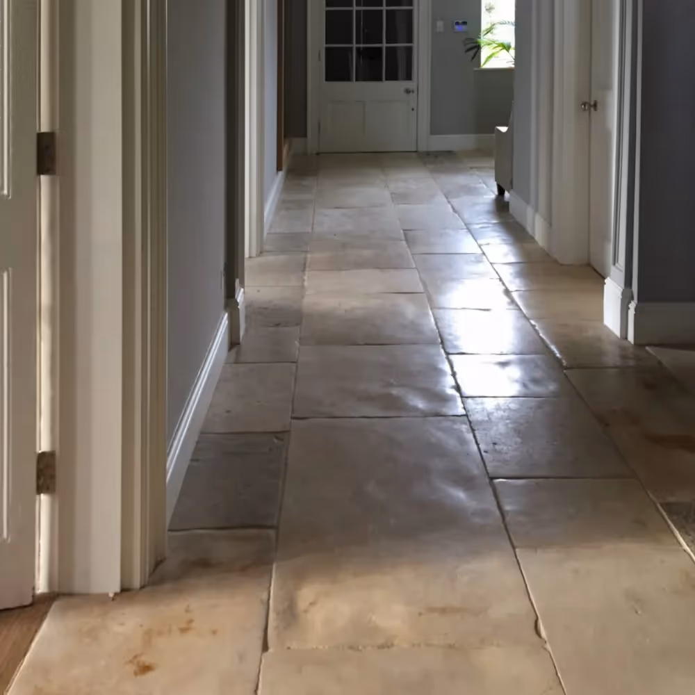 An old stone floor in an entrance hallway