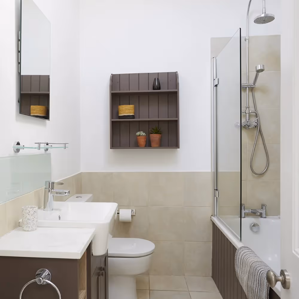 A modern country bathroom in white and dark grey