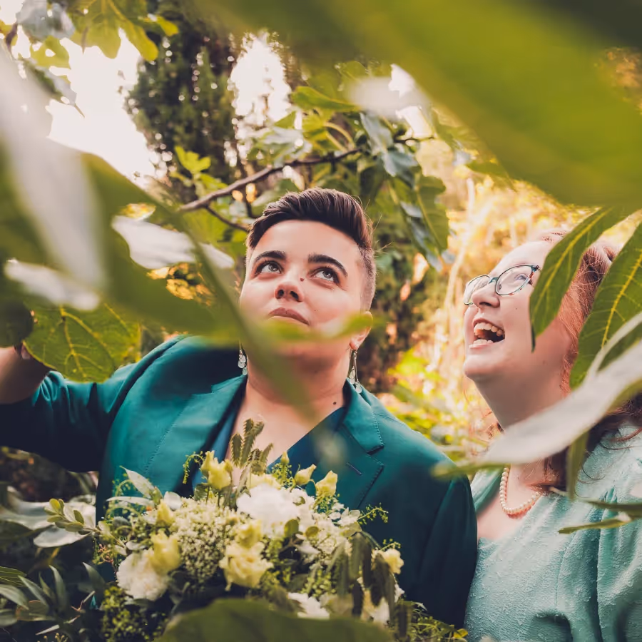 Two brides enjoying a romantic walk