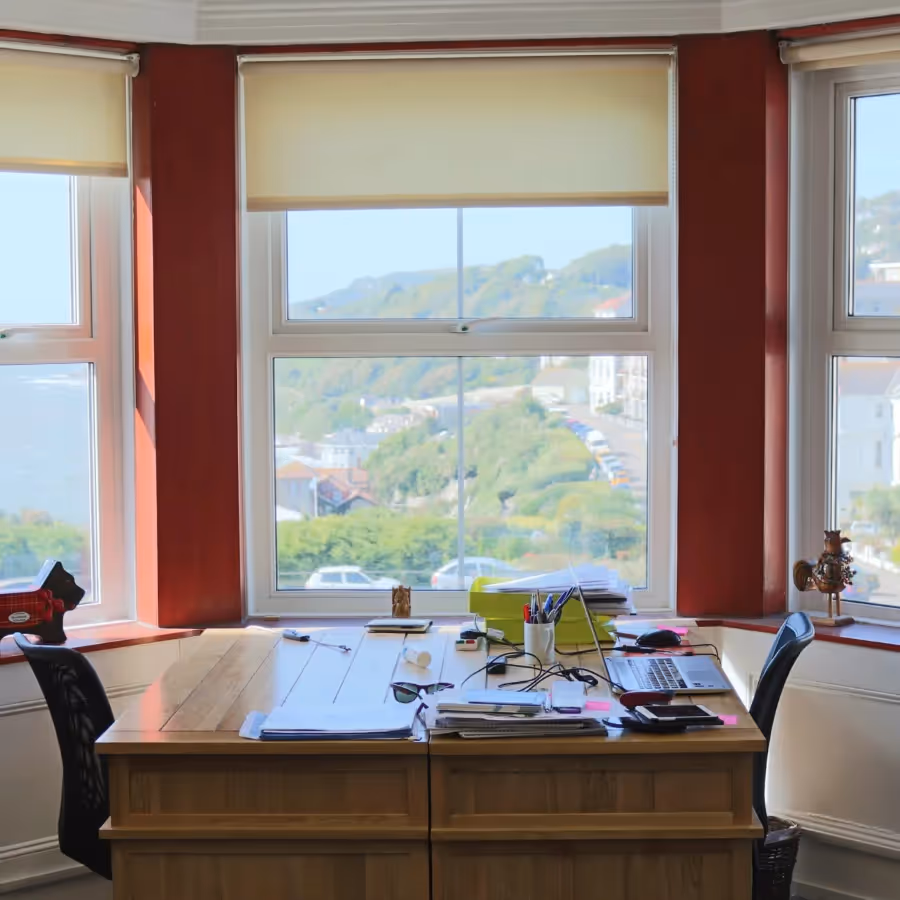 A room in an office with sea views from the windows