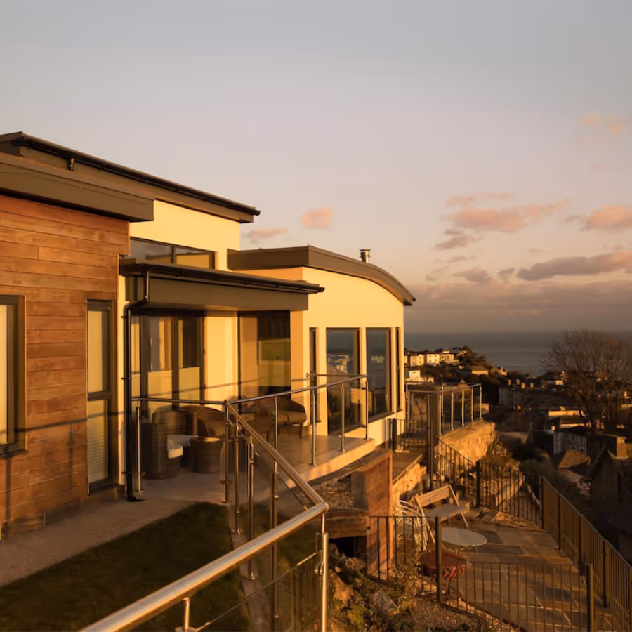 A modern architect designed house bathed in morning light