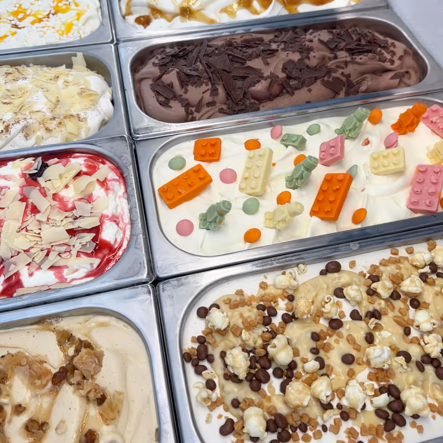 A selection of ice creams in tubs