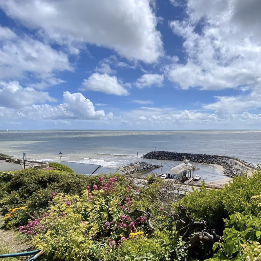 A small public park overlooking the sea