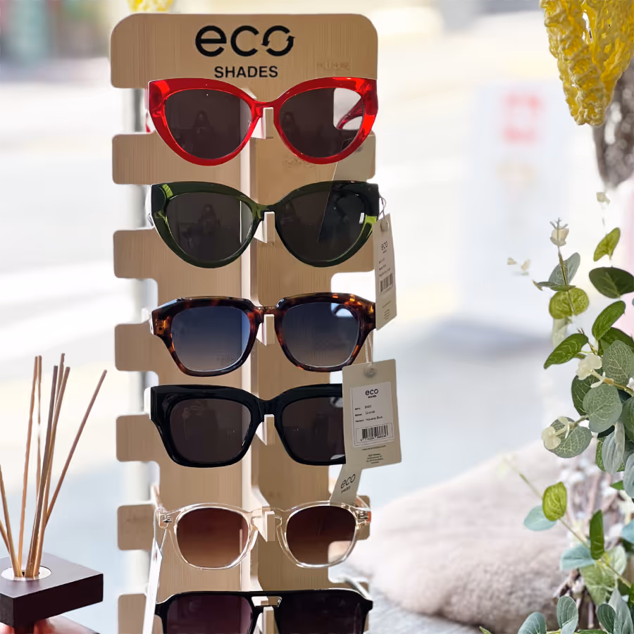 A sunglasses carousel in a shop
