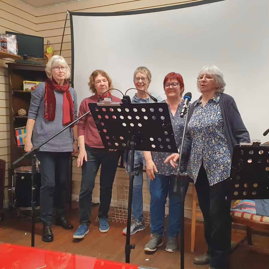Five ladies singing sea shanty songs