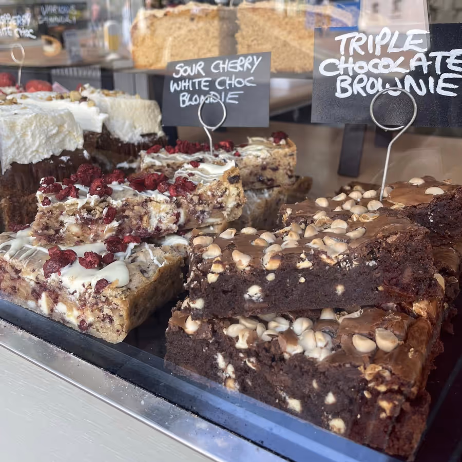 Cakes in the window of a bakery