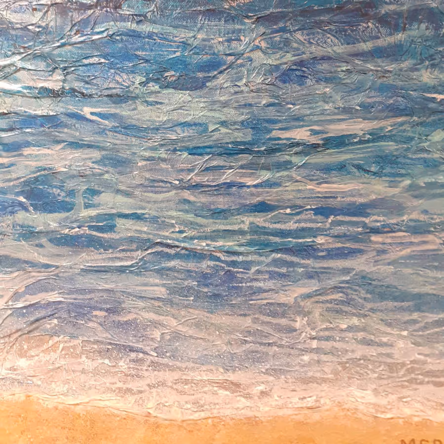 A painting of sea lapping a beach