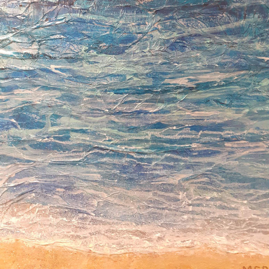 A painting of sea lapping a beach