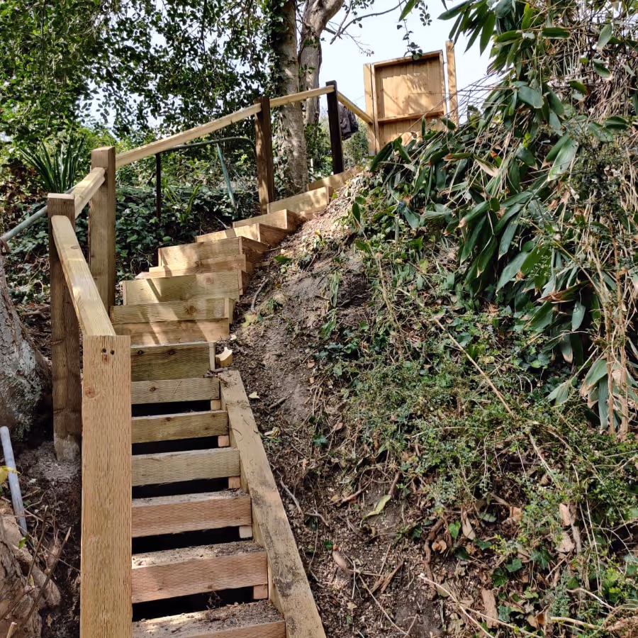 Sleeper steps on a steep slope
