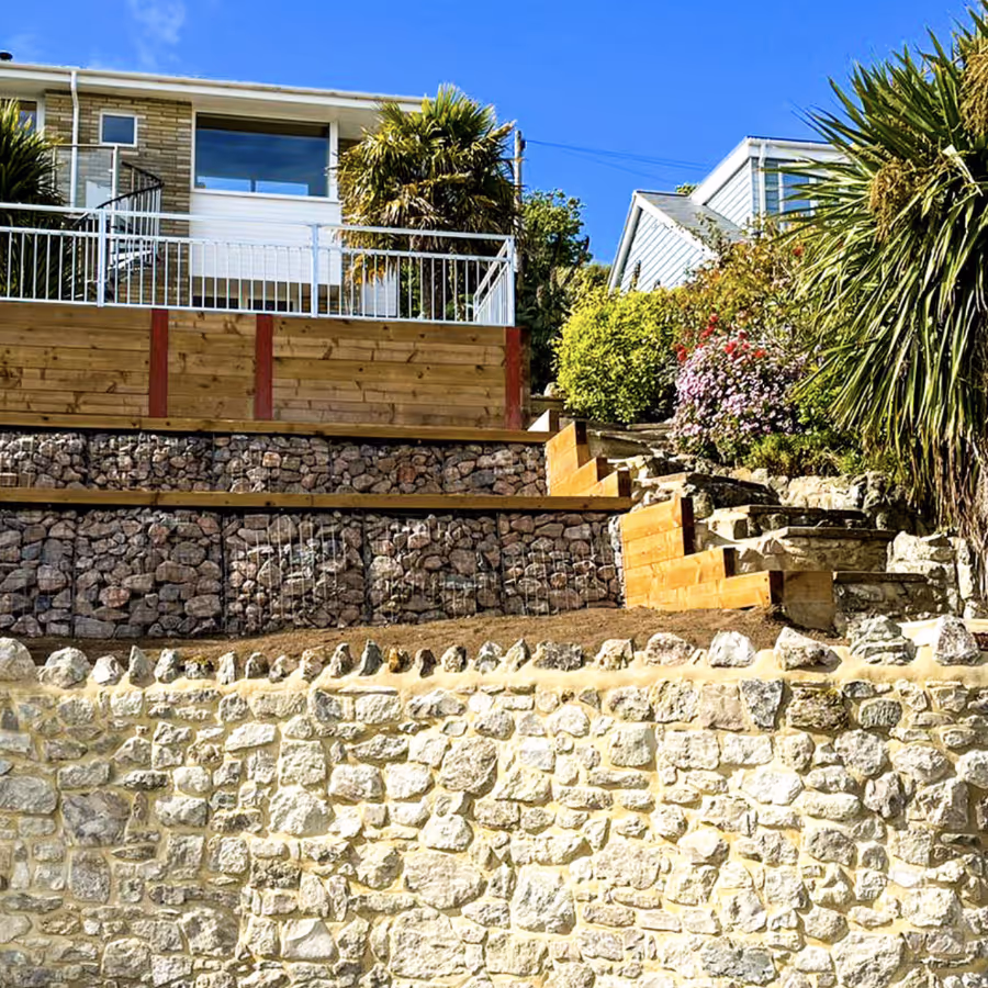 A new house built on a steeply sloping site