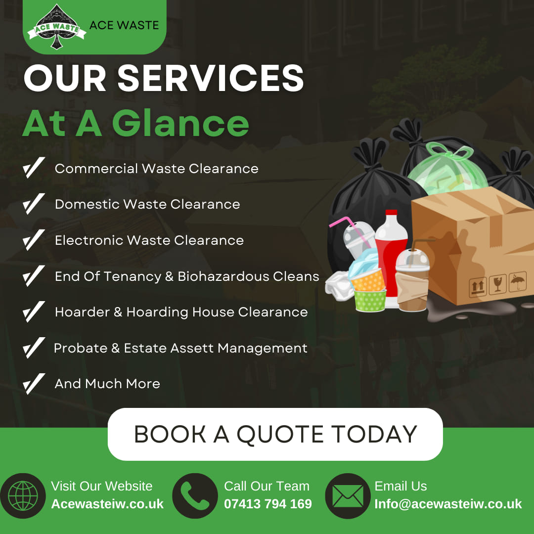 A graphic listing services of a waste clearance company