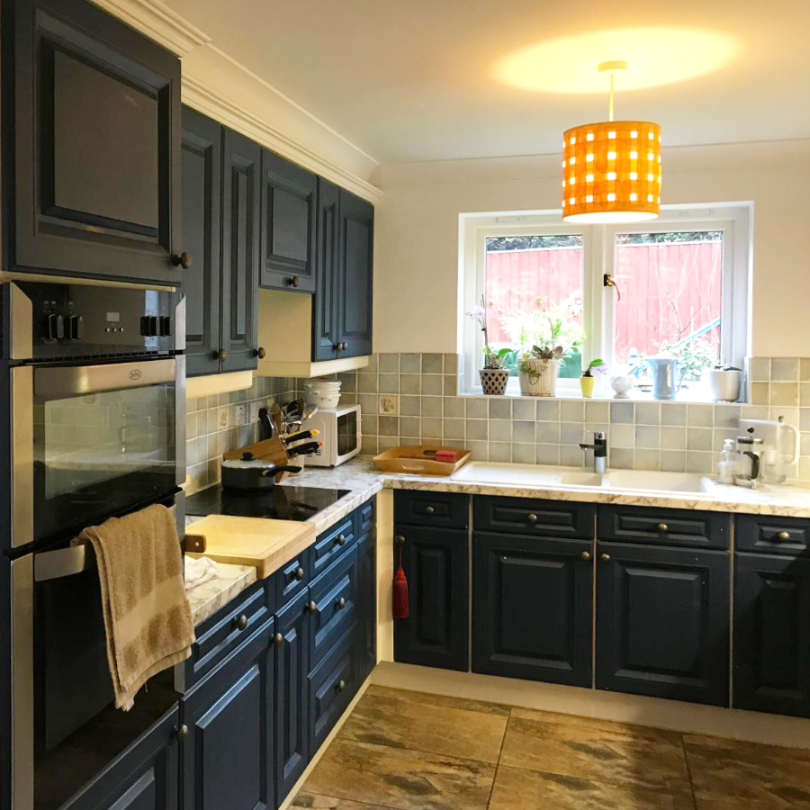 A black painted kitchen