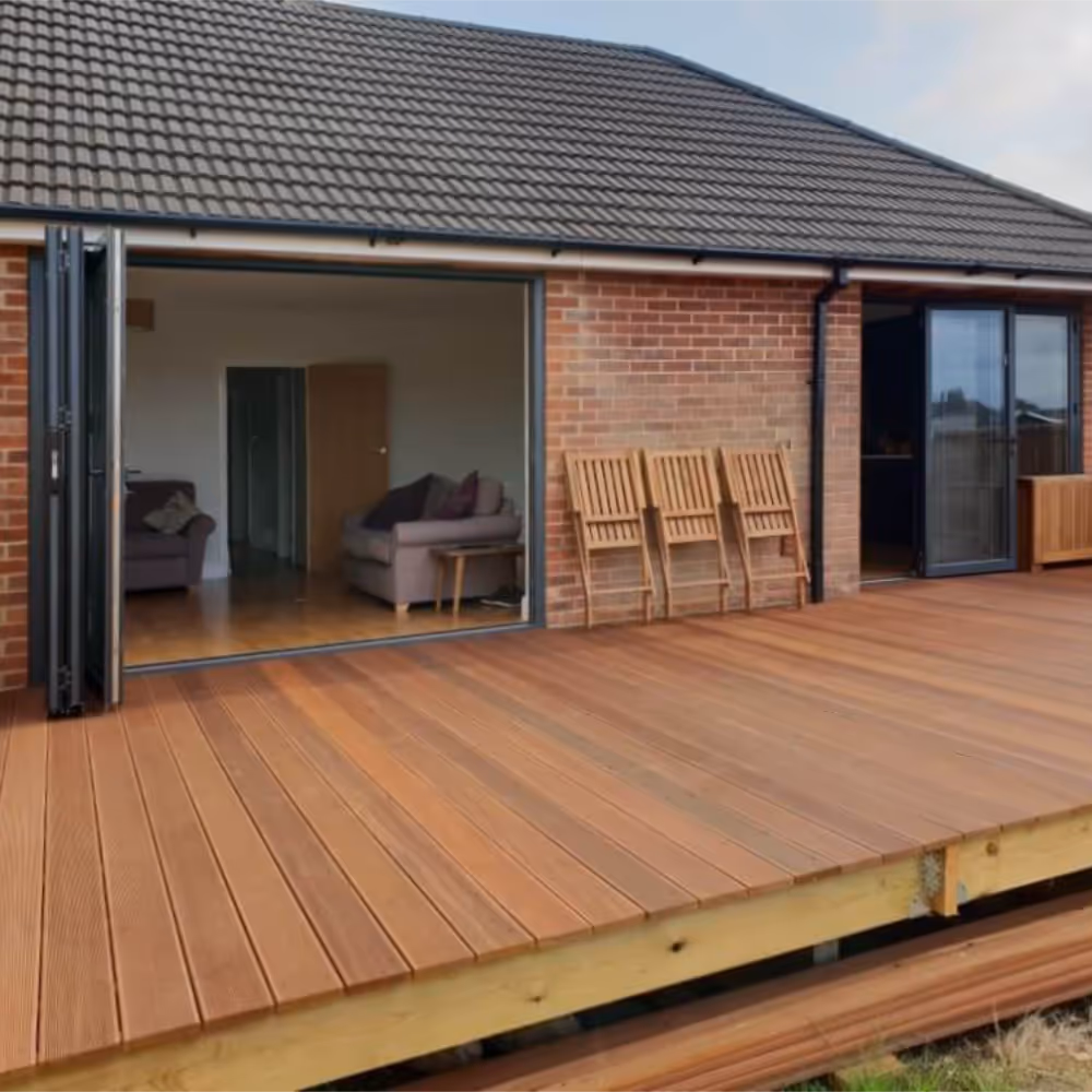 A composite deck being installed