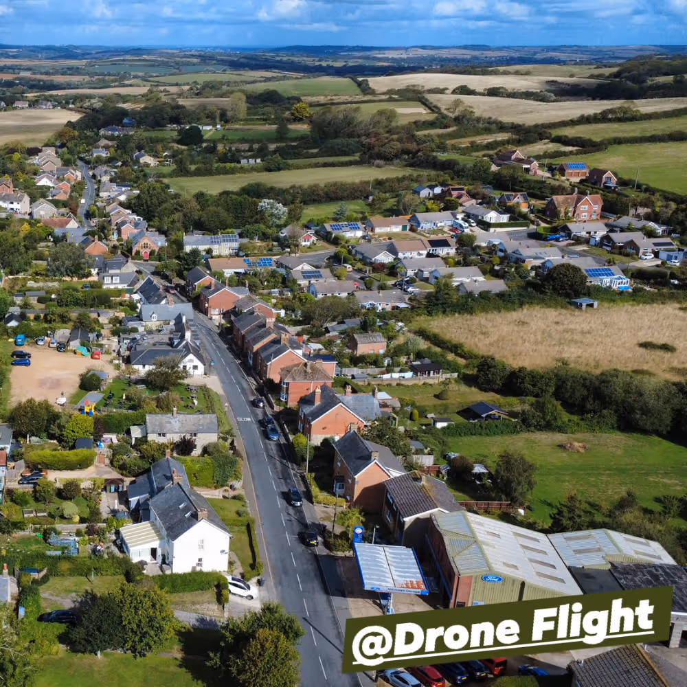 An aerial shot of a village.