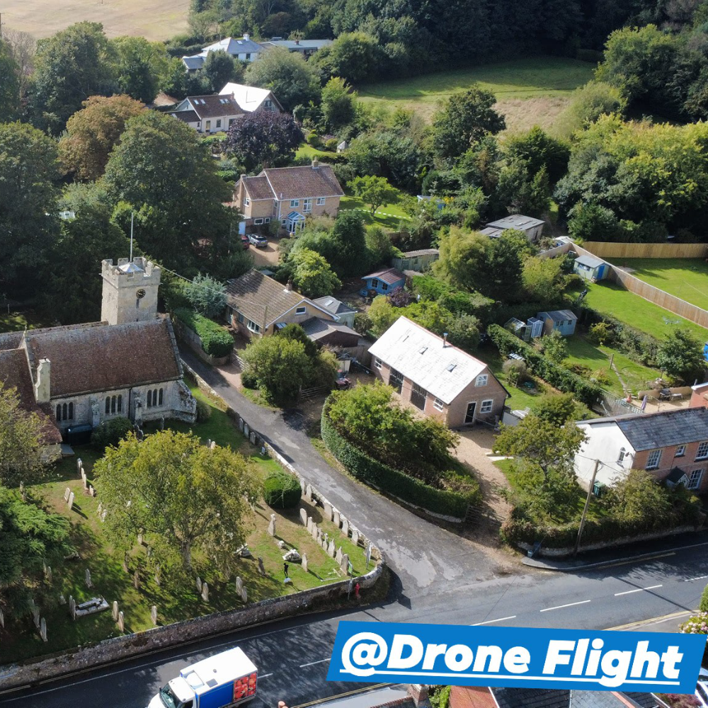 An aerial shot of a village.