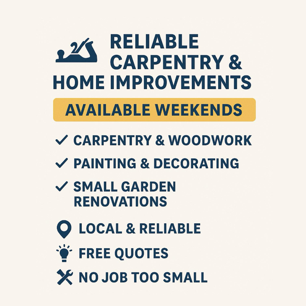 An advert for someone offerng carpentry and home improvement services.