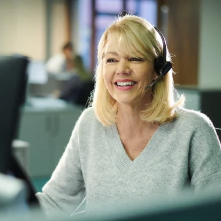 A woman in a call centre.