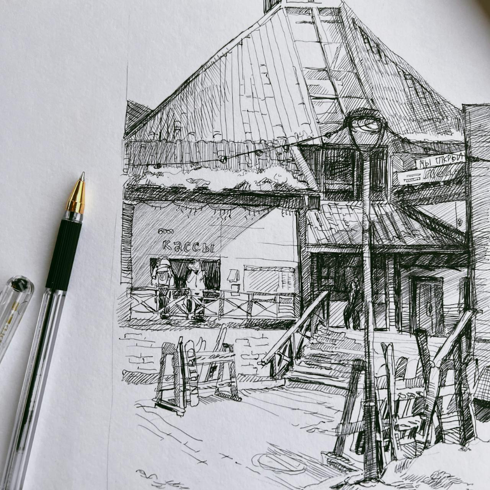 A sketch pf a building.
