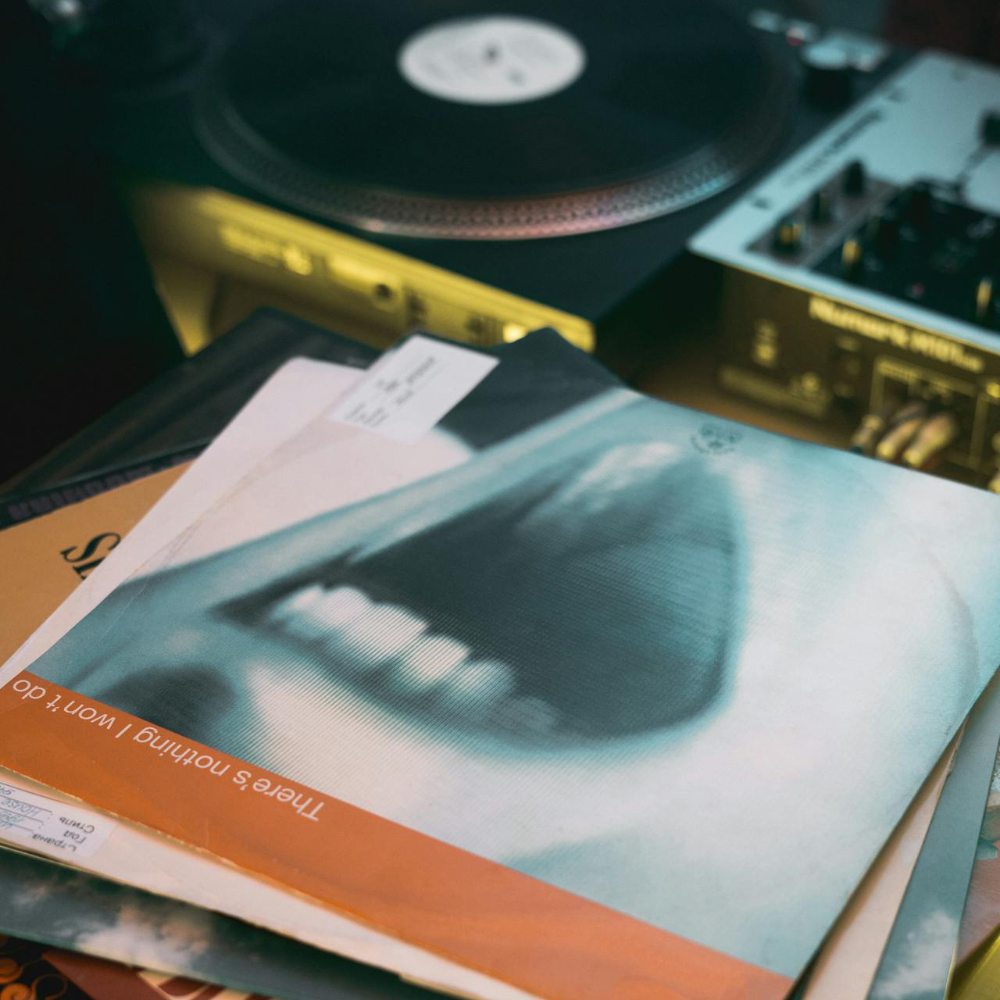 Vinyl records and a turntable.
