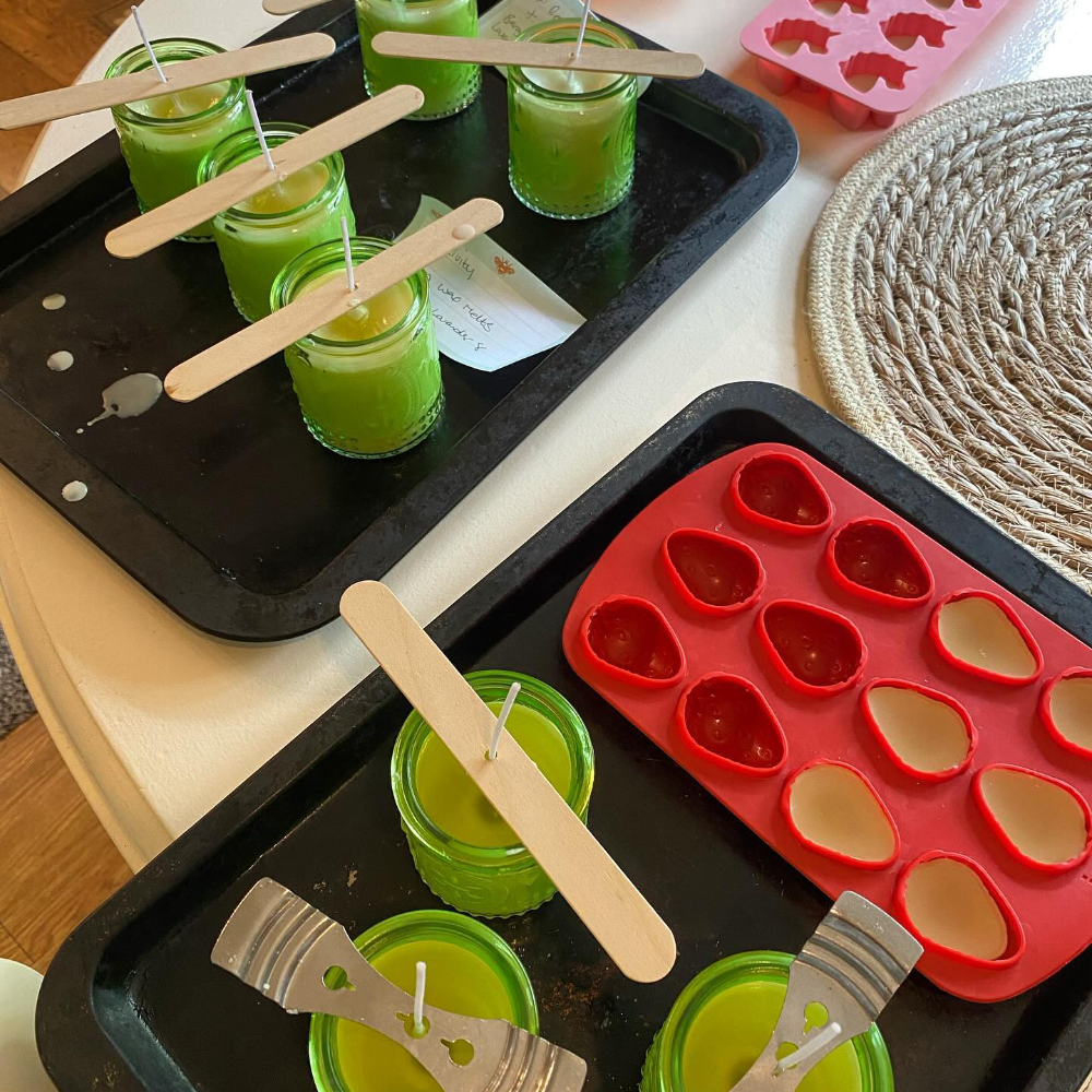 Moulds for making soya candles.