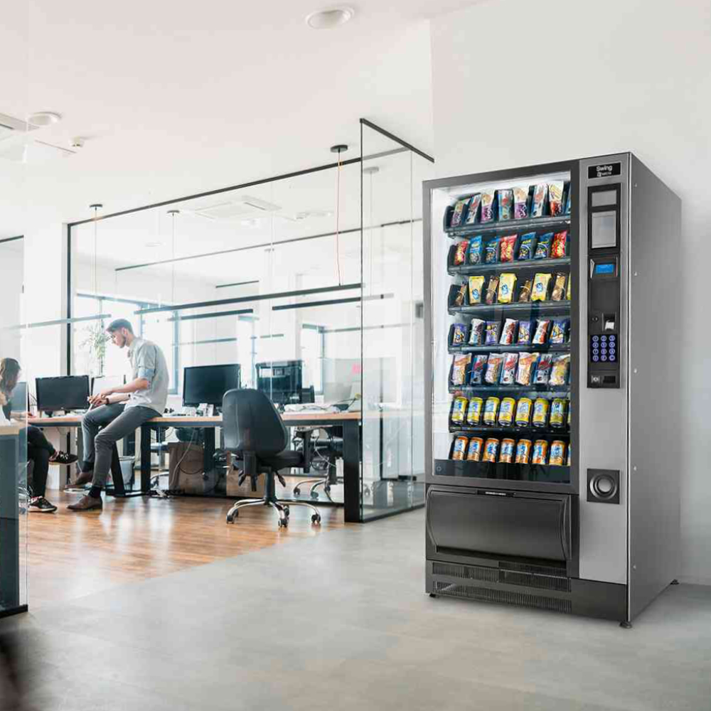 A snack vending machine in an office