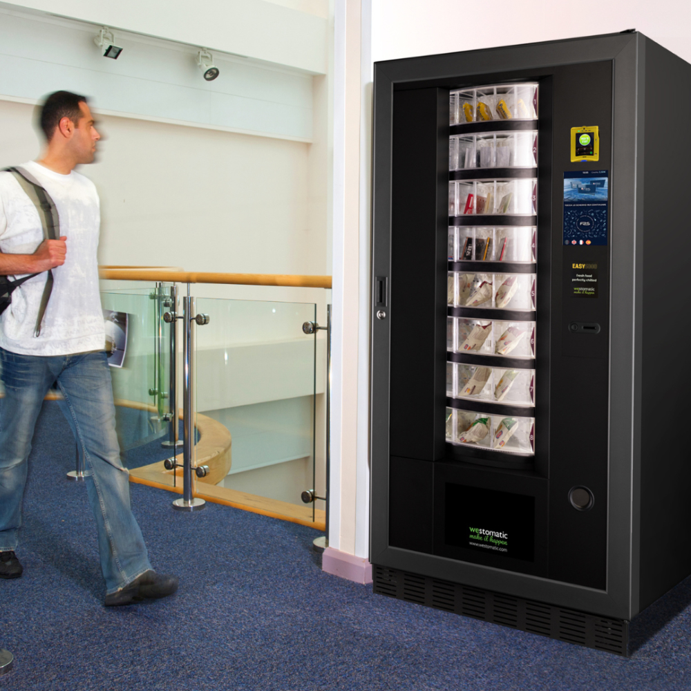 A snack vending machine in an office