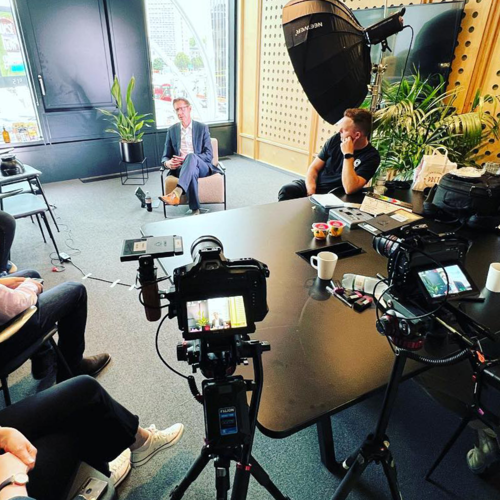 Film on set of an interview.