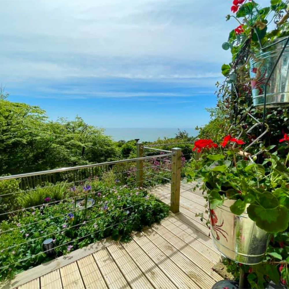 A sea view from an elevated deck.