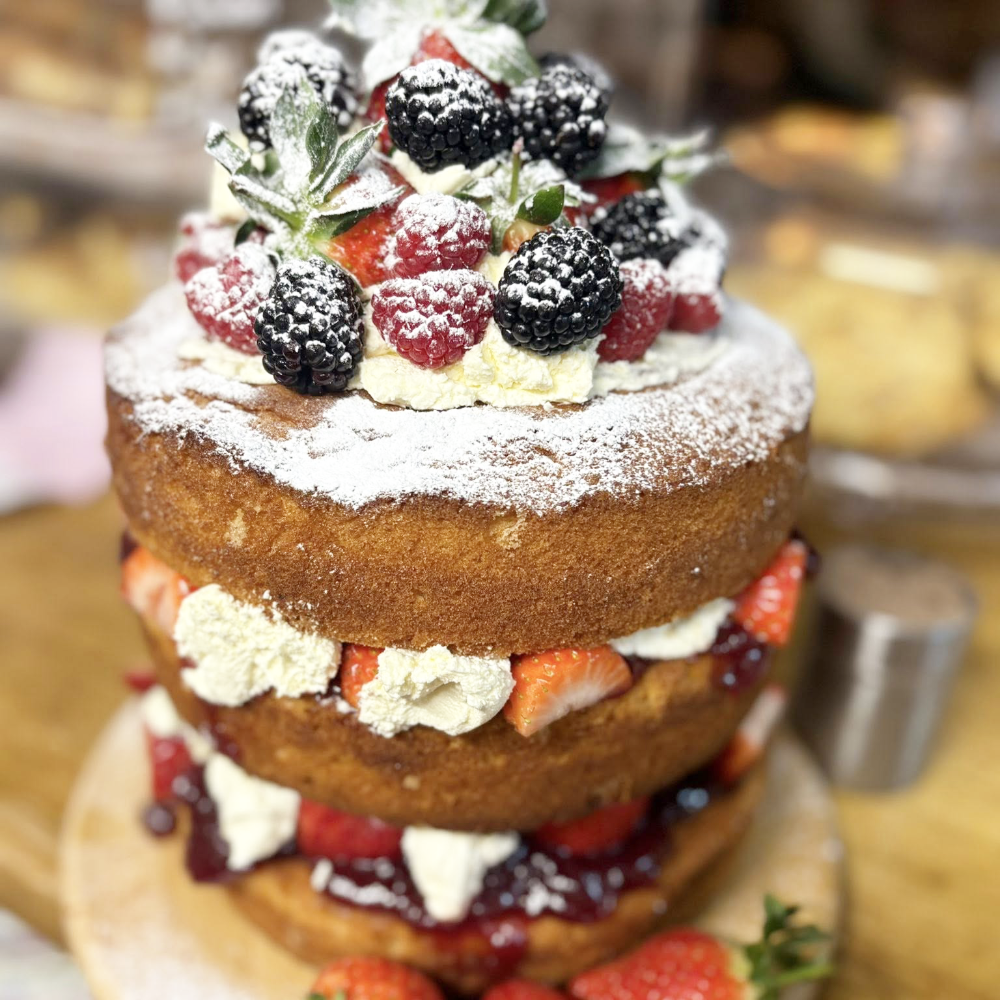 A fruit and cream layered cake